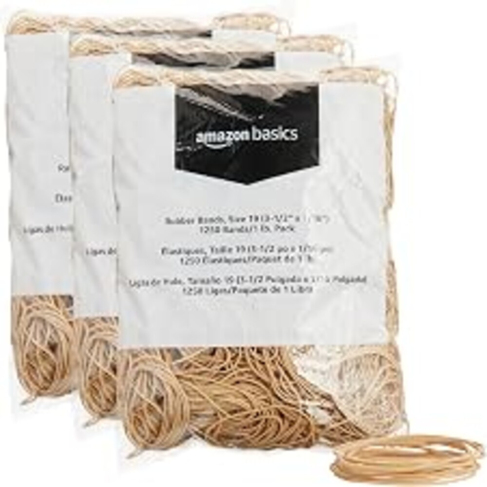 Amazon Basics Rubber Bands, Office Supplies, Size 19 (3-1/2 x 1/16 Inch), Stretchy, 1250 Bands/1 lb. Pack, 3-Pack, Tan