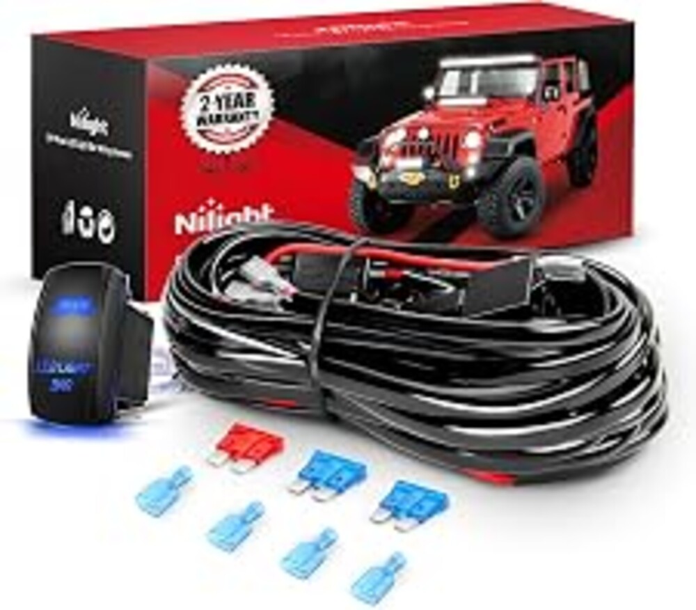 Nilight 10011W 16AWG Wiring Harness Kit-2 Leads LED Light Bar 12V On/Off 5 Pin Rocker Switch Power Relay Blade Fuse for Jeep Boat Trucks, 2 Years Warranty