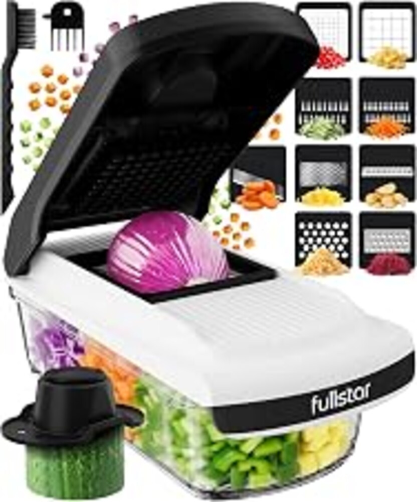 Fullstar Pro Core Vegetable Chopper - Chop and Slice Lid - Food Chopper with Container, Veggie Chopper, Fruit Slicer, Onion Dicer - Meal Prep Essential - Kitchen Gadget (9-in-1, White/Black)