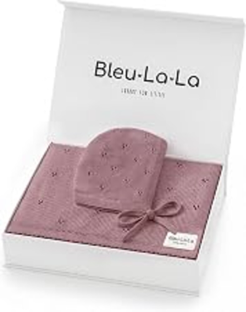 Bleu La La Baby Gift Set - Organic Cotton Newborn Blanket Essentials, Newborn Gift, Baby Girl Gift Basket (Pointelle - Sugar Plum)
