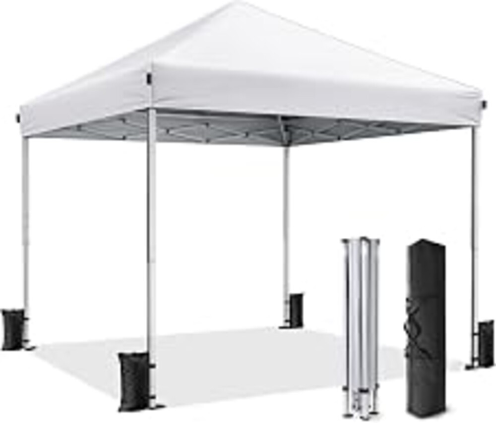 Vinabilia 10x10 Pop Up Canopy, Portable Instant Canopy Tent with Carry Bag, 4 Sandbags and 8 Stakes for Outdoor Events, Parties & Camping - White