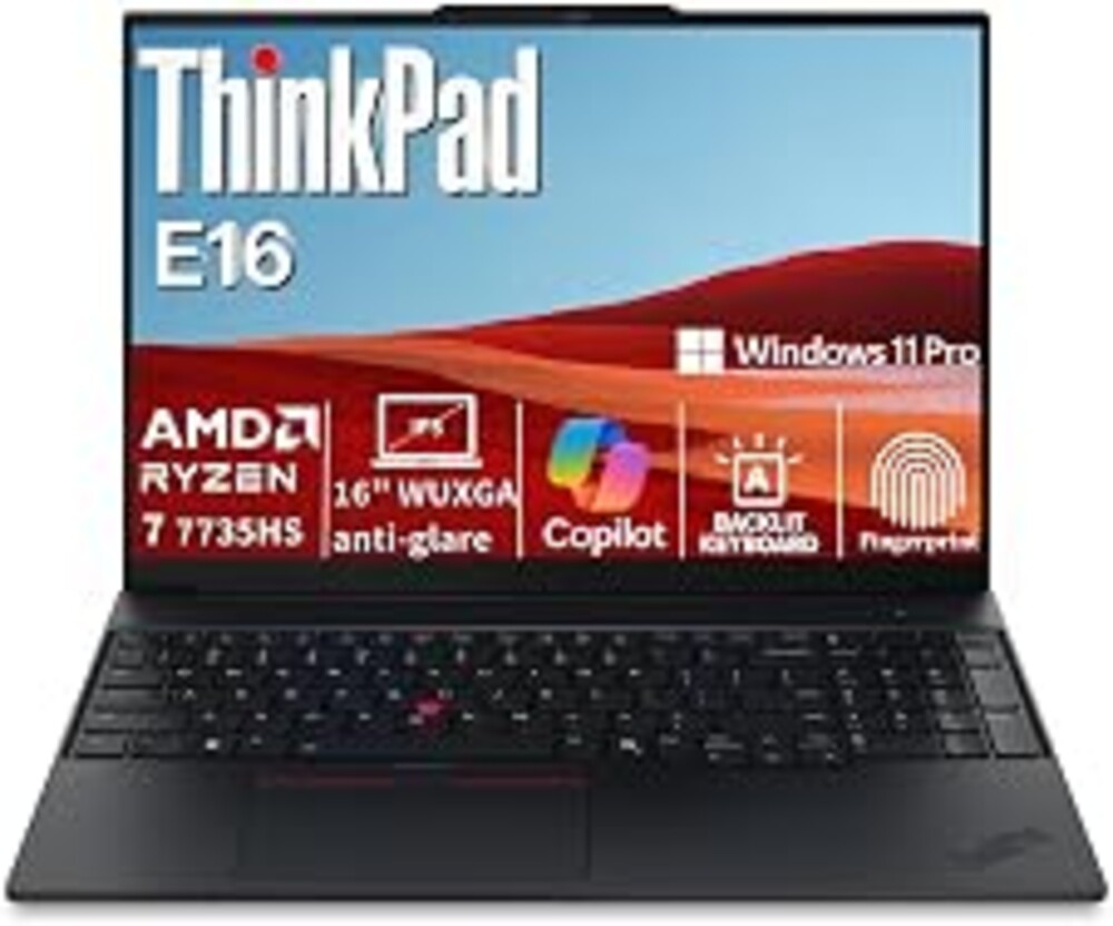 Lenovo ThinkPad E16 Gen 2 16" FHD+ Business Laptop Computer, AMD Ryzen 7 7735HS 8-Core, 16GB DDR5 RAM, 512GB PCIe SSD, WiFi 6E, Backlit KB, Fingerprint, Win 11 Pro, USB-C Hub, Office 365, Charcoal