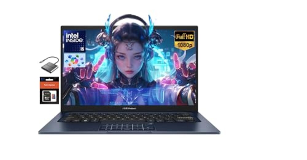 ASUS Vivobook 14 Inch Business Laptop, 16GB RAM 512GB SSD Intel 6-Core i3-1315U(Beats i5-1135G7), School Laptop for College Student with Copilot AI NumberPad Private Webcam Win 11 W/Accessories