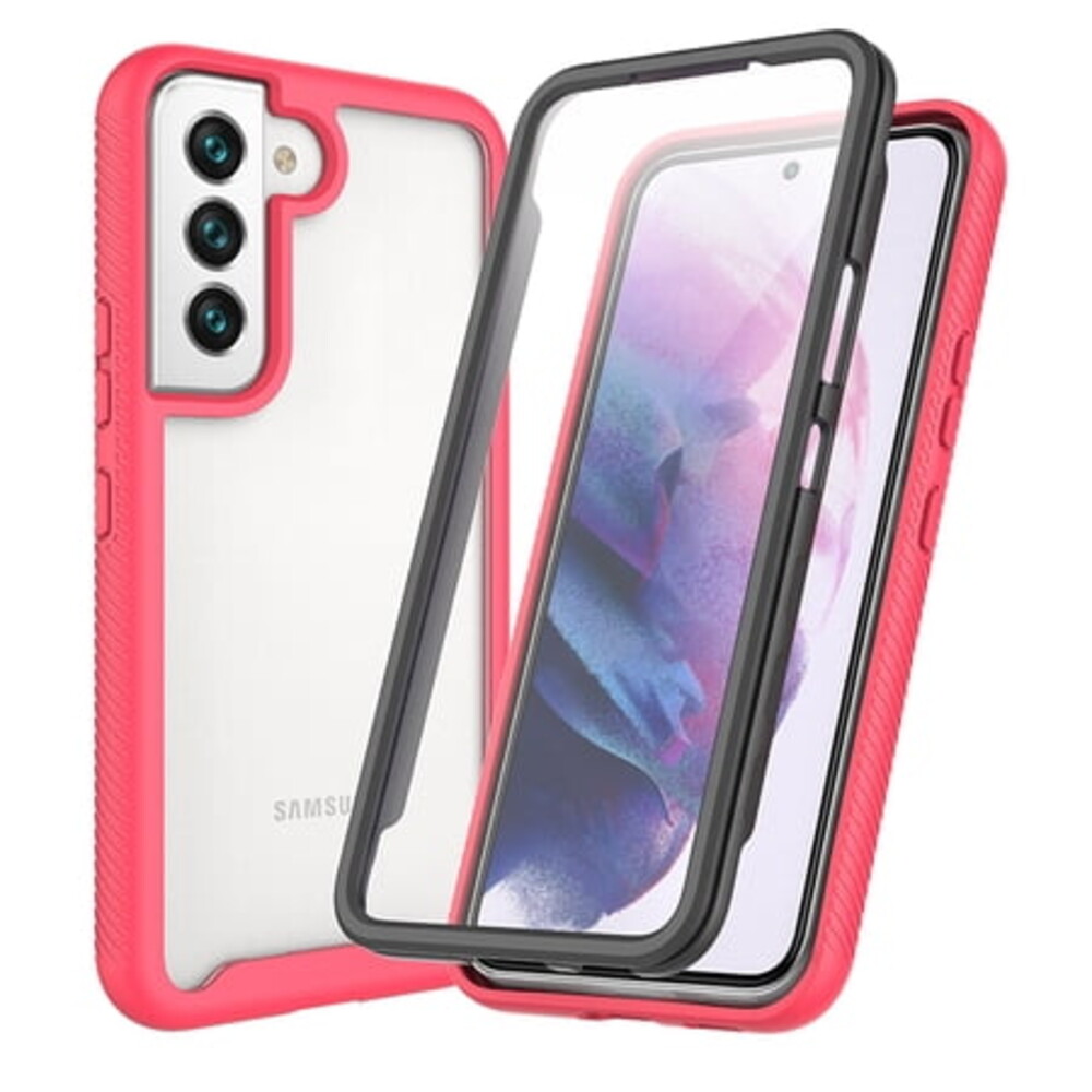 Dteck for Samsung Galaxy S24 Case with Built-in Screen Protector, Full Body Protector Shockproof Rugged Bumper Clear Back Protective Cover for Samsung Galaxy S24 5G,Pink