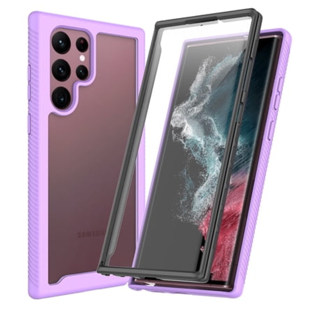 Dteck for Samsung Galaxy S24 Ultra Case with Built-in Screen Protector, Full Body Protector Shockproof Rugged Bumper Clear Back Protective Cover for Samsung Galaxy S24 Ultra 5G,Purple