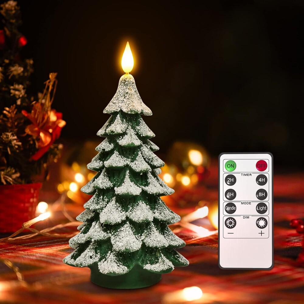 PChero Christmas Tree LED Candle with Remote Timer, 4.13x7.9 Inch | Real Wax, Battery Operated, Pillar Candle, Flameless Flickering, for Xmas Eve Holiday Home Party Room House Decor
