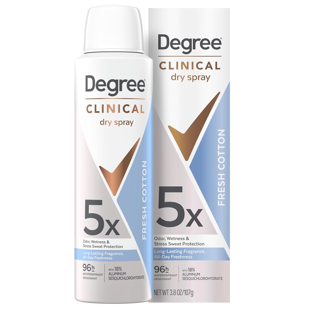 Degree dry spray for 96 Hour sweat and odor protection Fresh Cotton 5X protection 3.8oz