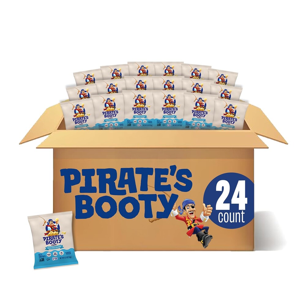 Pirate's Booty Aged White Cheddar Cheese Puffs, Gluten-Free, Kids Snacks, 0.5oz (24ct)