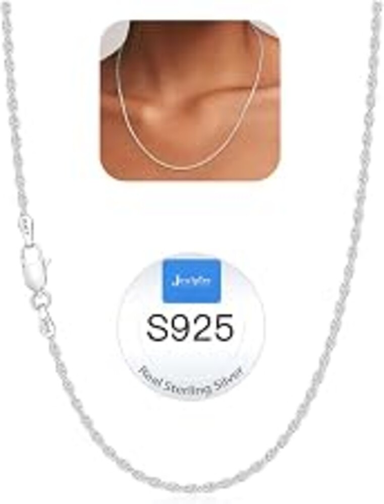 Jewlpire 2mm Rope Chain 925 Sterling Silver Chain Necklace for Women, 14K Gold Plated Chains for Women Sturdy Women's Chains Necklace, 16 18 20 22 24 26 Inch