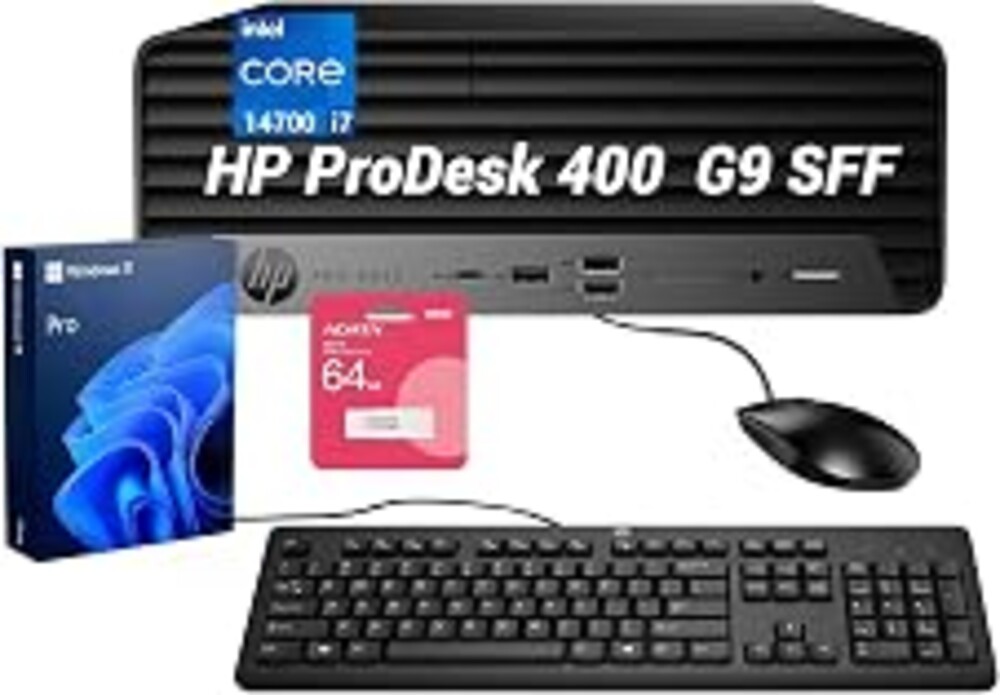 HP ProDesk 400 SFF Business Desktop, Intel Core i7-14700, 32GB DDR5, 1TB SSD, Wi-Fi, HDMI, DisplayPort, USB-C, RJ-45, Support Up to Dual Displays, Wired Keyboard & Mouse, Win 11 Pro, w/Bundle