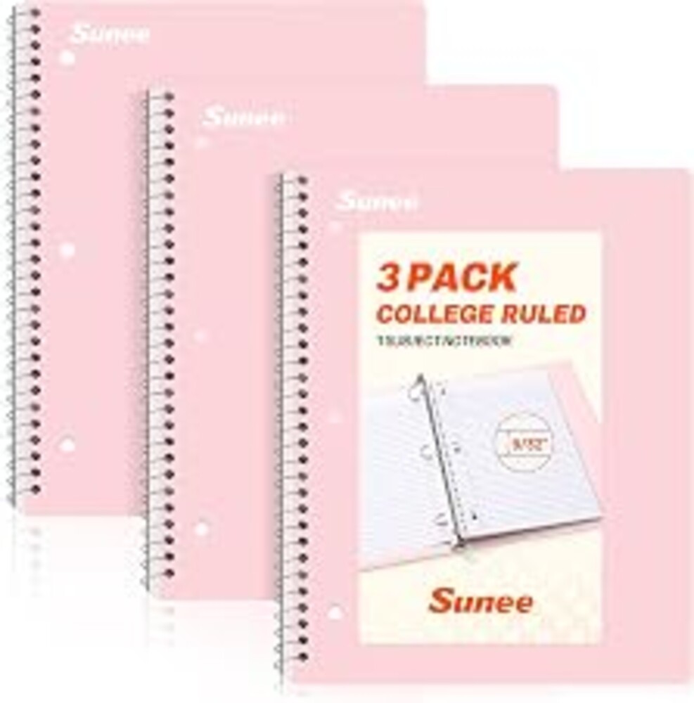 SUNEE Spiral Notebooks, 3 Pack, 1-Subject, College Ruled Paper, 8" x 10-1/2", 70 Sheets per Notebook, Pink