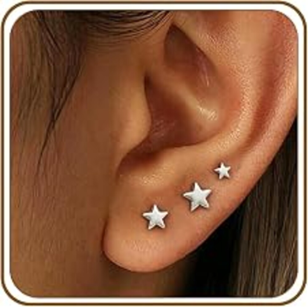Lunvky 3 Pairs 14K Gold Plated Stud Earring Sets for Women Small Dainty Sterling Silver Earrings for Multiple Piercing Cartilage Tragus Trendy Post Cute Earrings Stacks Jewelry Birthday Gifts