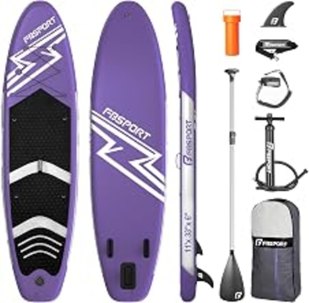 FBSPORT 11' Premium Stand Up Paddle Board, Yoga Board with SUP Accessories & Carry Bag | Wide Stance, Surf Control, Non-Slip Deck, Leash, Paddle and Pump for Youth & Adult