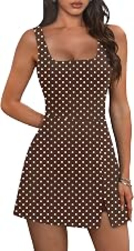 OFEEFAN Athletic Dress for Women Mini U Neck Sleeveless Built in Shorts with Pockets Tennis Golf Graduation