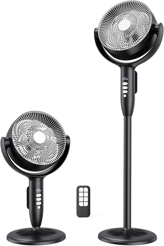 Cordless Rechargeable Pedestal Fan, 12000mAh Battery, Remote Control | Up to 30H Runtime, 120°+120° Oscillation, 8 Speeds, Adjustable Height Standing Fan for Bedroom, Patio, Camping