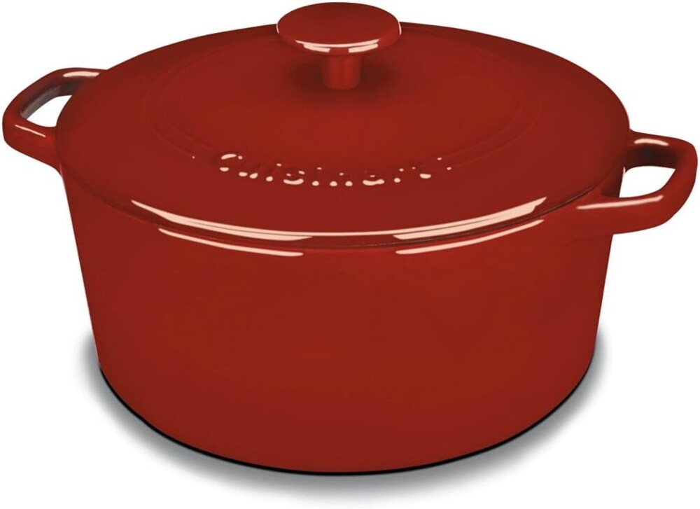 Cuisinart Chef's Classic Enameled Cast Iron Dutch Oven with Lid, Porcelain Enameled Interior, Oven Safe, Induction Compatible, 5-Quart, Round, Cardinal Red