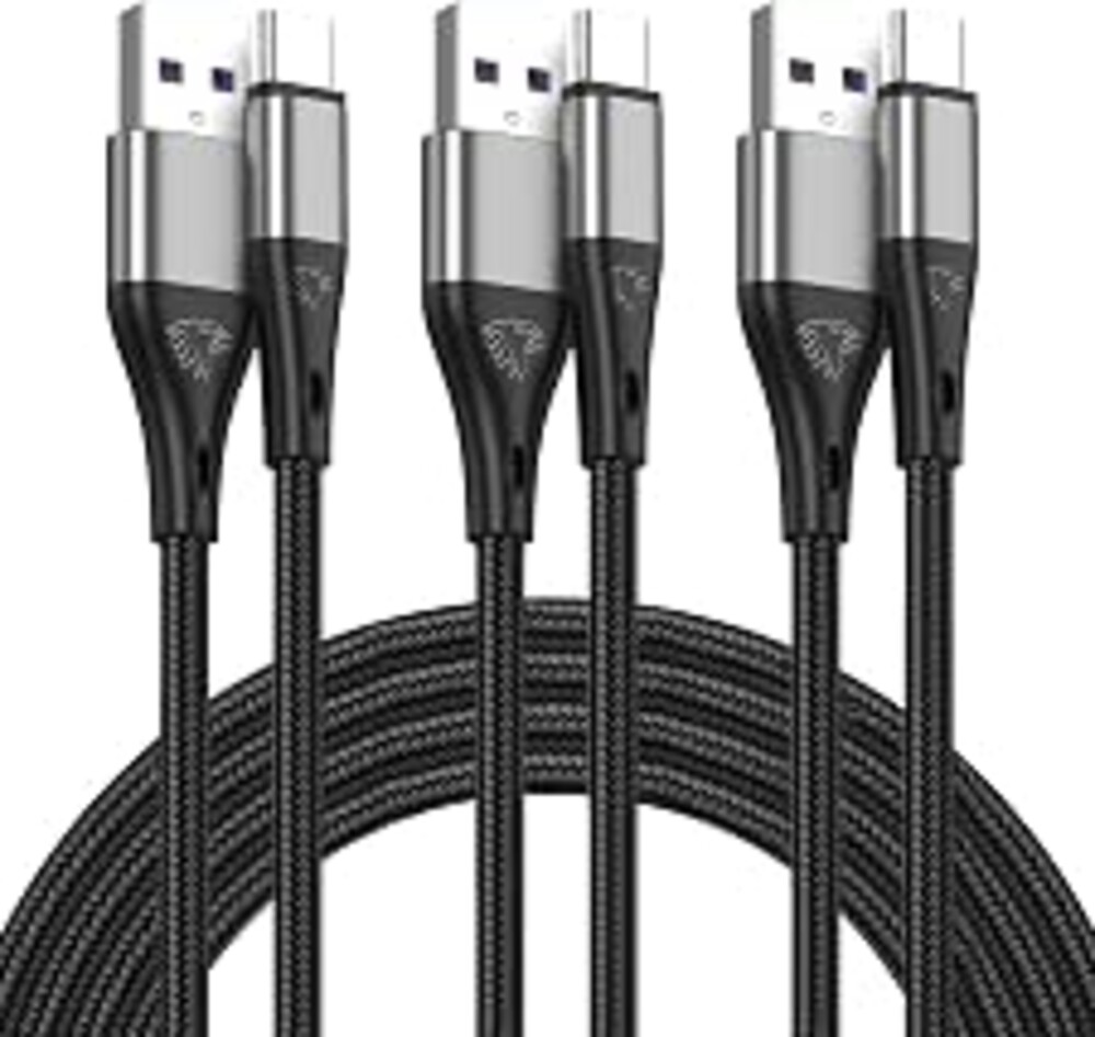 USB A to USB C Cable 3Pack 10Ft Fast Charging 3A Long Nylon Braided Cord | 480Mbps high-speed data sync,Durable,Multipack for home,car,office & travel,For Samsung,Pixel,LG and all USB-C devices