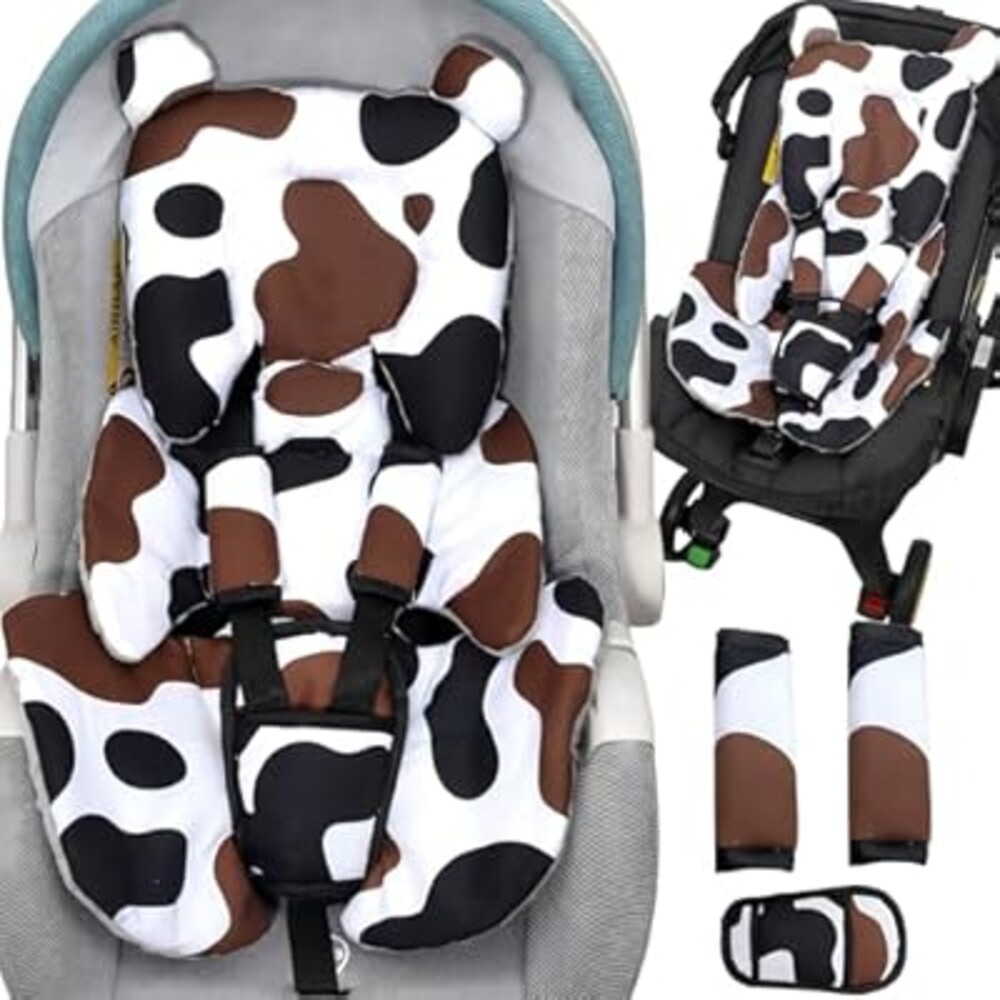 Honeau Infant Car Seat Insert & 3 Strap Cover,4in1 Thickened Newborn Carseat Head Body Support,Reversible Baby Car Seat Pillow Cushion Boy Girl Preemie,Fit Stroller,Bouncer,Swing,Rocker,Gray