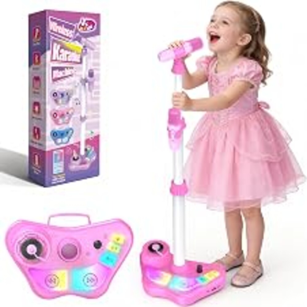 Kids Stand Karaoke Machine Toys for 3 4 5 6 7 8 Year Old Girls Gift, Kid Rechargeable Microphone Toddler Birthday Gift Singing Toy for Girl Ages 3-5 4-6, Portable Bluetooth Speaker with 2 Mics