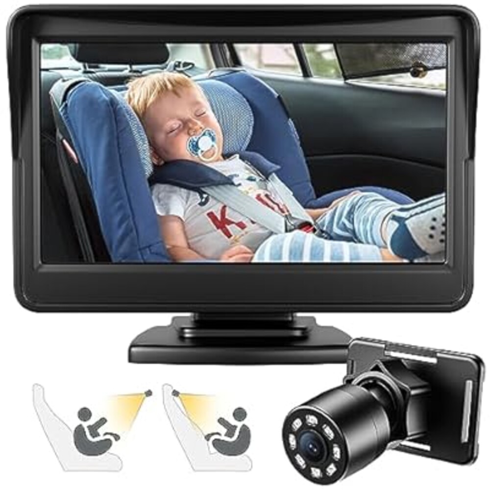FEISIKE Car Baby Camera, 4.3'' HD Infrared Night Vision Function Baby Car Camera Display, Backseat Camera for Kid with 150° Wide View & 360° Rotatable Easy Installation in 5 Mins Rear Facing Mirrors