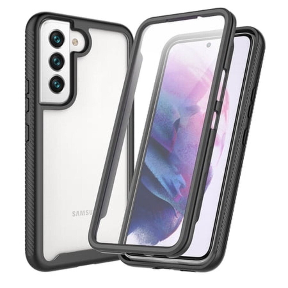 Dteck for Samsung Galaxy S23 Case with Built-in Screen Protector, Full Body Protector Shockproof Rugged Bumper Clear Back Protective Cover 6.1 Inch,Black