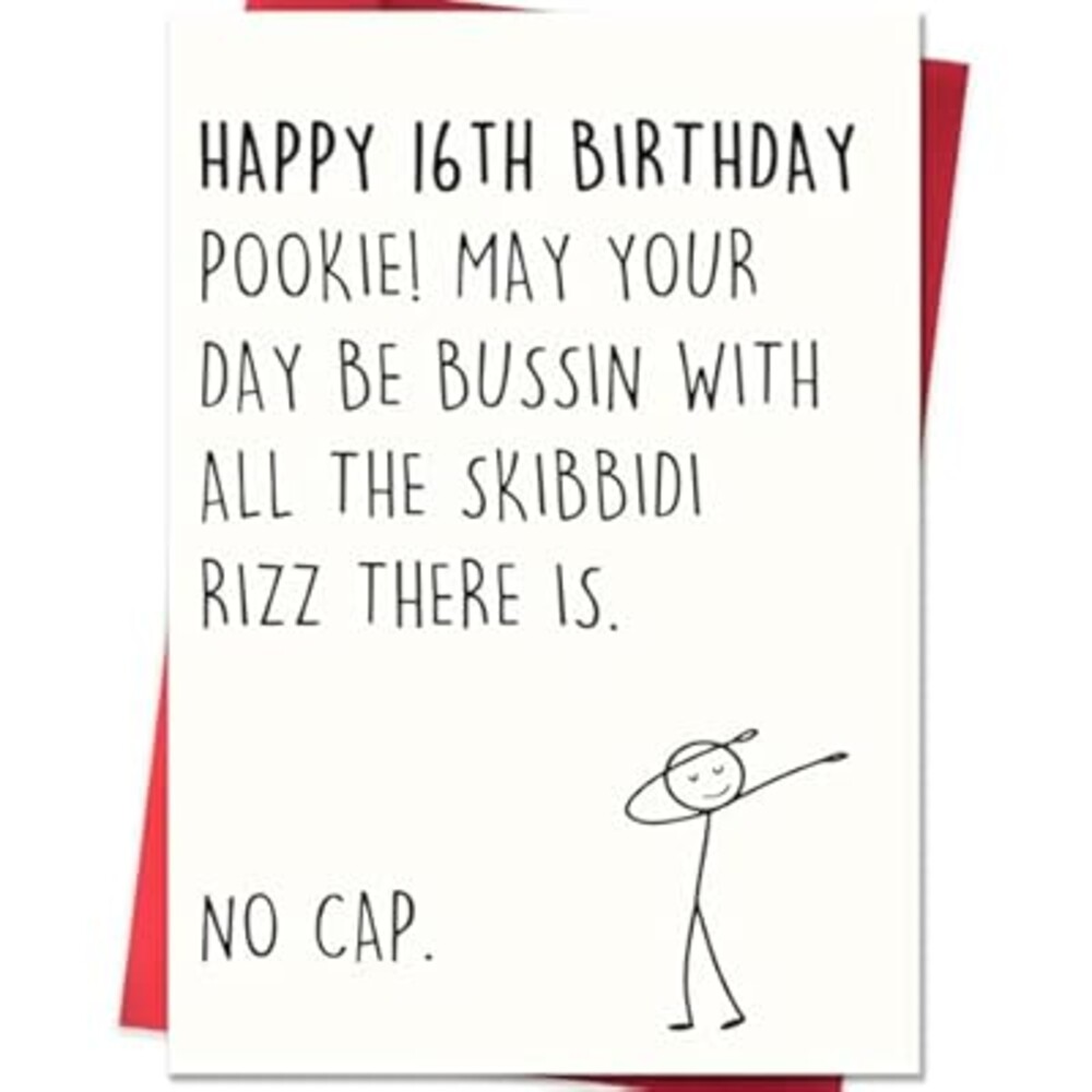 VDOR Funny 16th Birthday Card: Standard 8x5.3in Sweet 16 Greeting Gift with Meme-Inspired Design for 16 Year Old Teen Boys Girls Son Daughter