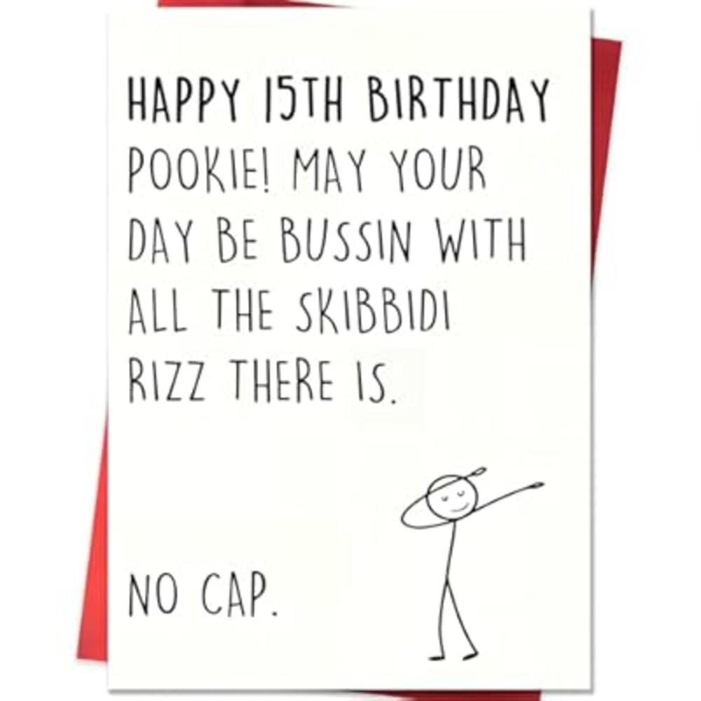 VDOR 15th Funny Birthday Card: Standard 8x5.3in Greeting Gift with Meme Humor and Teen Slang for 15 Year Old Boy Girl Son Daughter Family Celebration