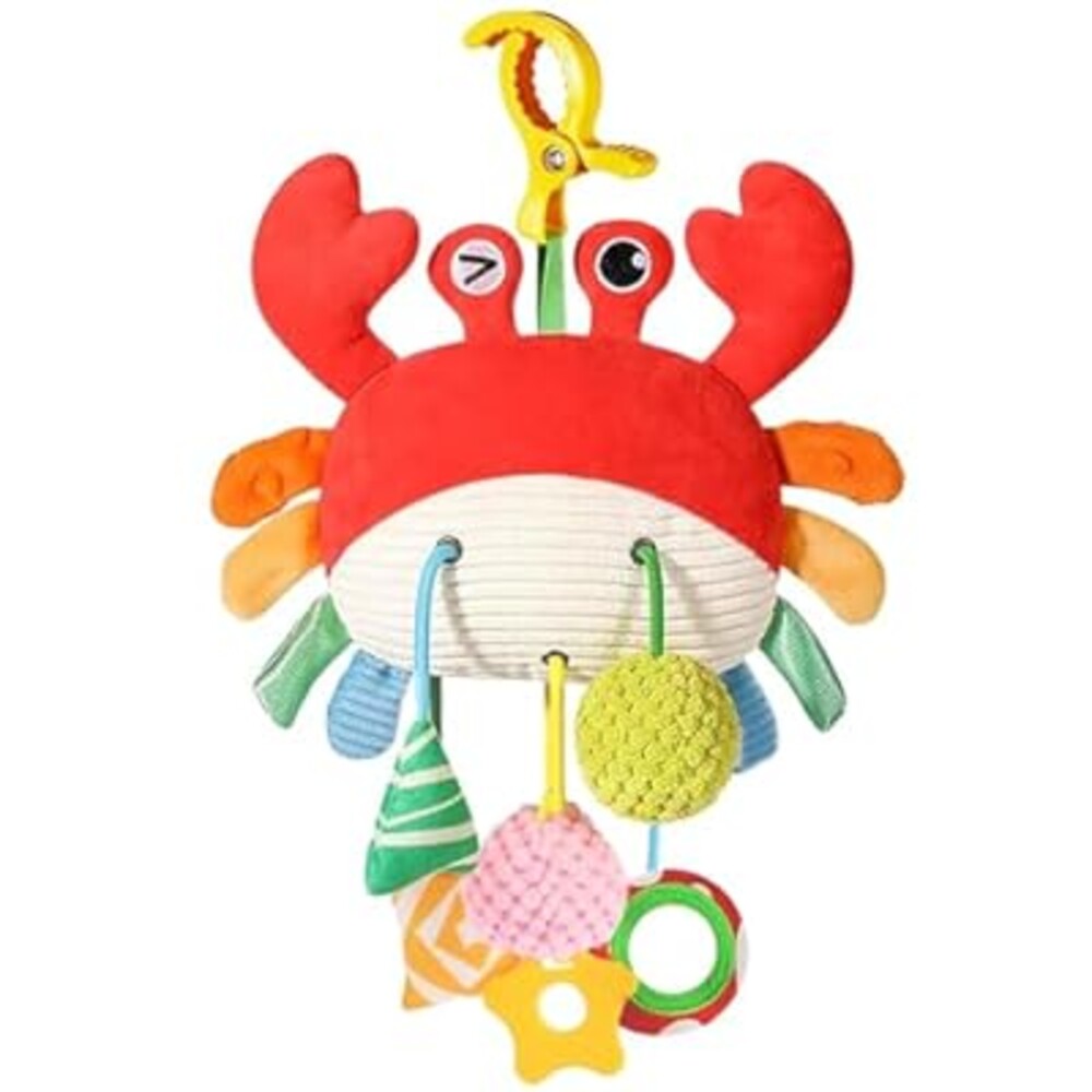 Ivrmtal Car Seat Toys for Babies 0-6 Months, Hanging Activity Toy for Car Seat & Stroller, Crib & Gym, Clip-On Plush Sensory Toy with Mirror & Crinkle, Easter Basket Stuffers Easter Gifts for Babies