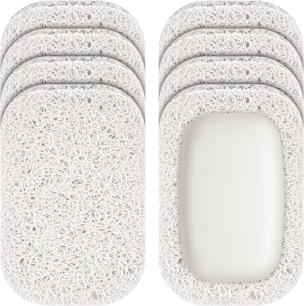 8 Pack Soap Holder, Bar Soap Saver Dish for Shower, High-Efficiency Drainage and Non-Slip, Lift Pads Sponge Tray Gripper for Kitchen Sink, Bathroom, Travel, Hotel Cleaning Supplies, 4.5" x 3" (White)
