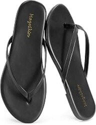 mazeskin Womens Memory Foam Flip Flops Flat Thong Sandals | Soft Vegan Leather Comfortable Cushioned Casual Dressy Beach Summer Minimalist Slim Slide Shoes Indoor Outdoor