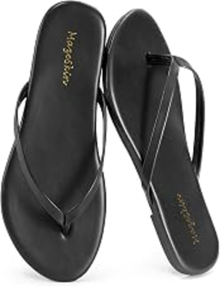 mazeskin Womens Memory Foam Flip Flops Flat Thong Sandals | Soft Vegan Leather Comfortable Cushioned Casual Dressy Beach Summer Minimalist Slim Slide Shoes Indoor Outdoor