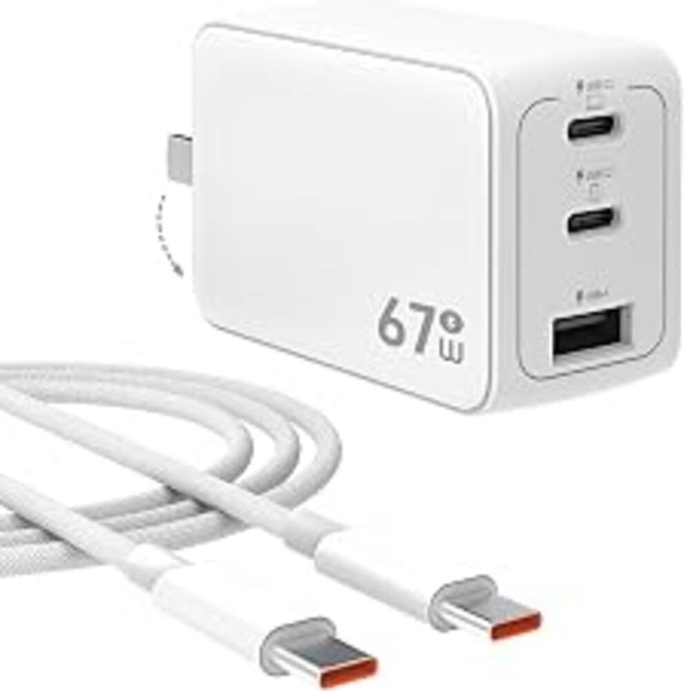 UNIWEI 67W USB C Charger, GaN PPS 3-Port Fast Compact Foldable USB C Charger Block for MacBook, iPad Pro, Galaxy S24, iPhone 16/15 and More