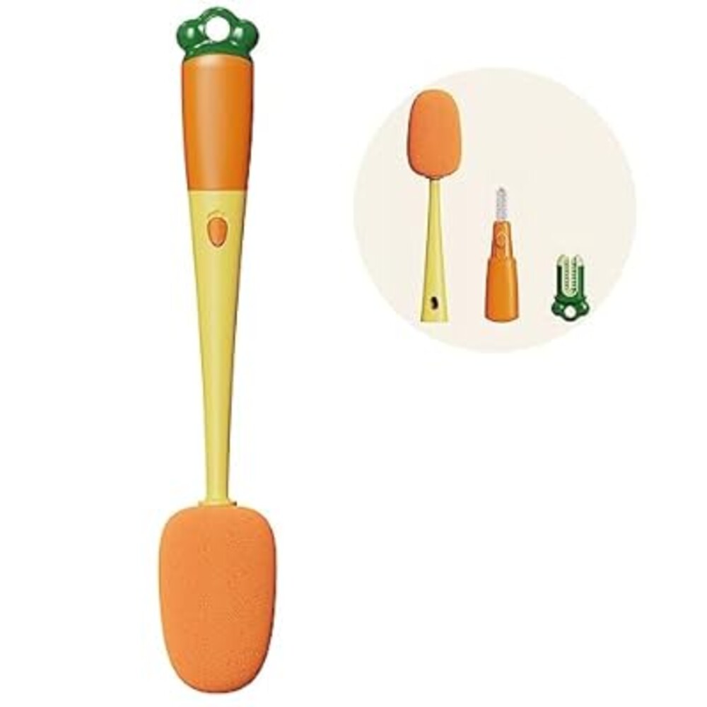 3 in 1 Bottle Cleaning Brush Cleaning Sponge, Detachable Tube Cleaning Brush with Cleaning Sponge + Slot Brush + Silicone Brush, Long Handle Water Bottle Cleaner Brush for Washing Cups Cup Lid Glass