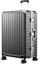 LUGGEX 28 Inch Zipperless Checked Luggage, Charcoal Metallic | Checked Suitcase, 100% PC Hard Shell, 8010S Aluminum Frame, 8 Spinner Wheels, TSA Lock, ZX-Core