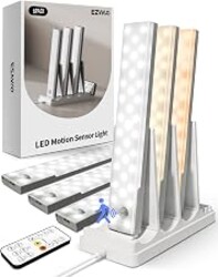 EZVALO Under Cabinet Lighting with Charging Station, Motion Sensor Lights | 6-Pack with Remote, 2000mAh Rechargeable Battery, Wireless, Magnetic, Timer, 3 Color Temps, Kitchen, Closet and More