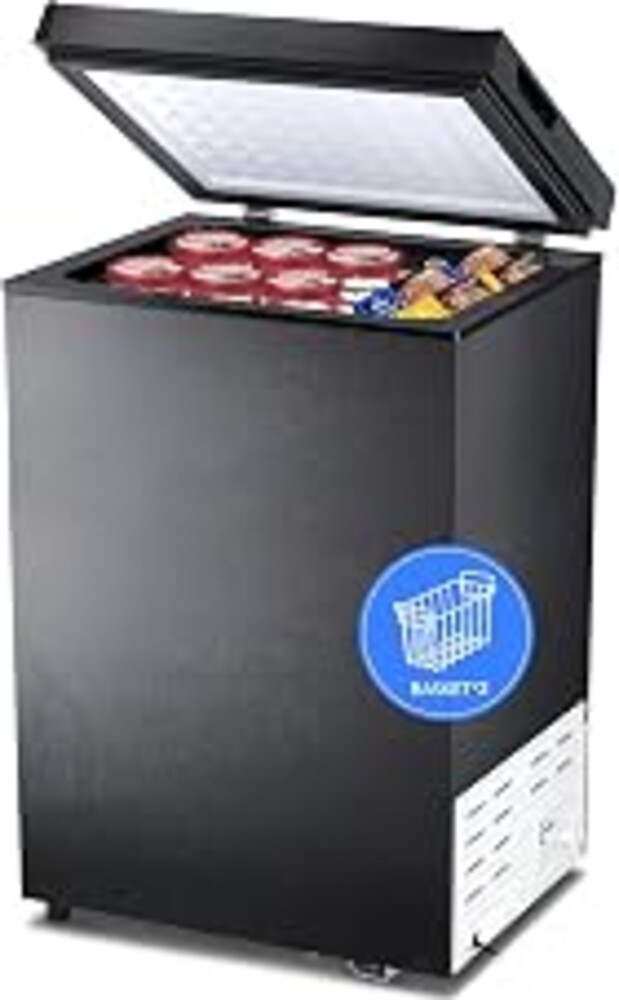 Kismile 3.2 Cubic Feet Chest Freezer, Small Deep Freezer for Home, Black | 2 Removable Basket, Adjustable Temperature, Free Standing Top open Door, Fits Kitchen/Office/Bar