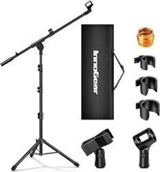 InnoGear Mic Stand Tripod Boom Arm Floor Microphone Stand Height Adjustable | Fast Assembly, Carrying Bag Included, Max Height 89.8", Work with Blue Yeti Shure Fifine, Heavy Duty, for Singing Podcast
