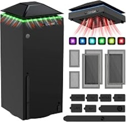 MENEEA Cooling Fan Dust Proof for Xbox Series X Console with Colorful Light | Dust Cover Filter, Rubber Dust Plugs, Low Noise Top Fan with 3 Gears, Cooler & Light Independent Touch Switch, 2 USB Port