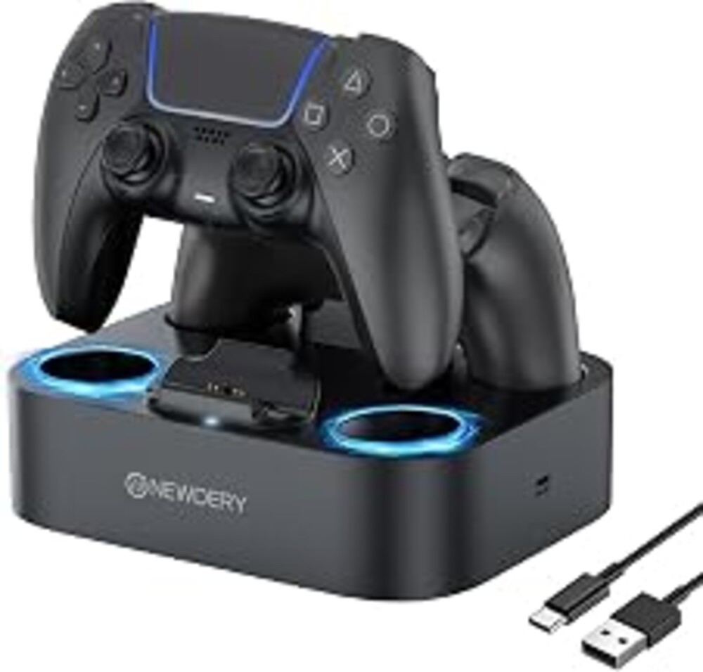 NEWDERY for PS5 Controller Charger Station Compatible with Dualsense Edge, Fast Charging Dock Stand with Cable, Dual Controller Charging Station for PlayStation 5 &for DualSense Edge