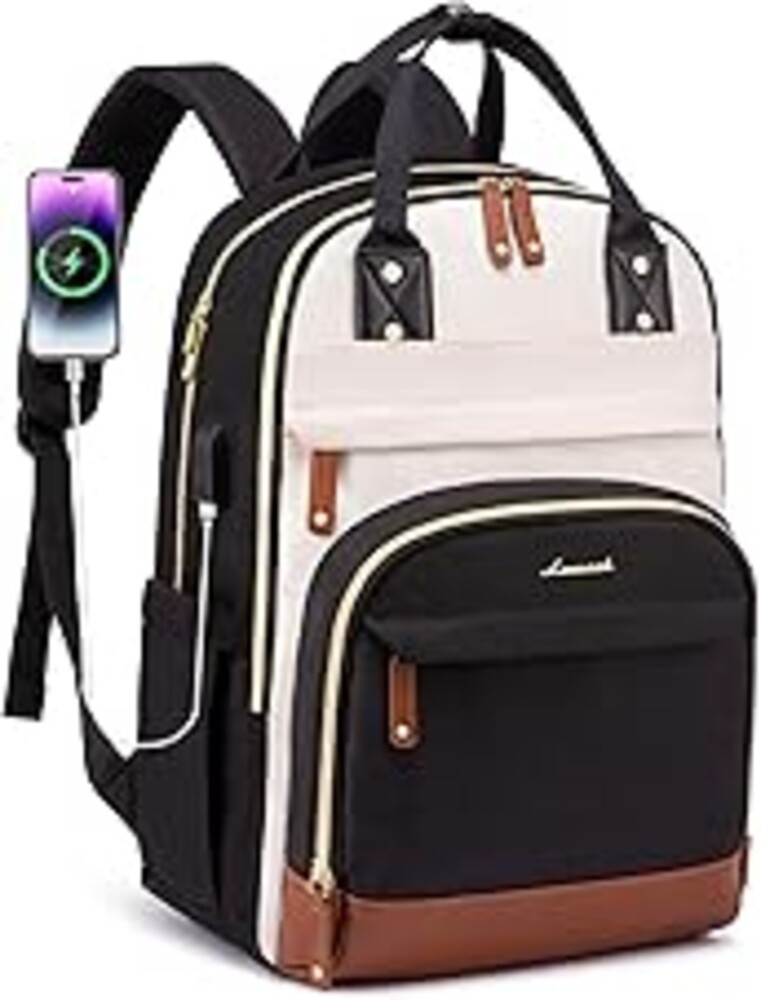 LOVEVOOK Laptop Backpack Women with USB Port Design,17.3 inch Waterproof Work Travel Backpack Computer Laptop Bag,Cute College Nurse Teacher Backpack Purse,Gifts for Women & Men,Beige-Black-Brown