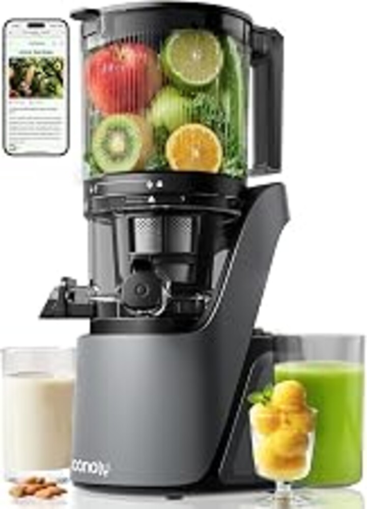 Canoly 3-in-1 Cold Press Juicer C16, Makes Juice & Sorbet & Nut Milk | 6" Extra Wide Feed Chute, Powerful AC Brushless Motor, Self Precut System, Juicer Machines with BPA-Free (Space Gray)
