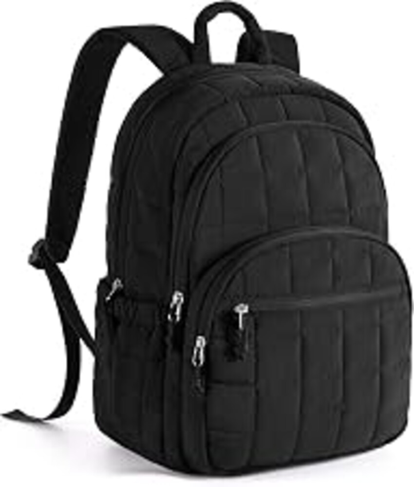 BAGSMART Travel Backpack for Women, 15.6" College Laptop Backpack, Black | Fits 15.6" Laptop, Personal Carry-on Size with Trolley Sleeve, Quilted Style for College Nurse Teacher, Water-Resistant
