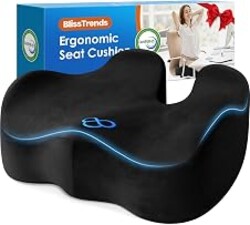 BlissTrends Extra Thick Seat Cushion for Office Chair & Car Seat, Black | XX-Large Tailbone & Sciatica Relief, Ergonomic Support, High-Density Memory Foam, Comfort for Extended Sitting