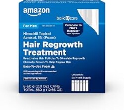 Amazon Basic Care Minoxidil Topical Aerosol, 5% Foam, Hair Regrowth Treatment for Men, Unscented, 2.11 oz, 6-Month Supply (6-Pack)