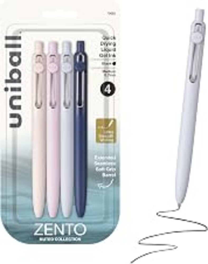 uniball™ Zento Gel Pens, Black Ink, 0.7mm Medium Point, 4 Count | Retractable, Smooth Writing, Quick-Drying, No Smear, No Bleed, Muted Barrel Colors