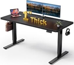 DeskShow Black 60x28 in Electric Standing Desk, 1 Inch Thick Tabletop | Double Beam Frame, Holds 220lbs, Sit Stand, 3 Memory Height Adjustment, Extra Deep Table Top, Black Frame