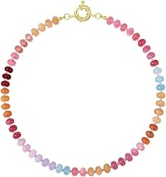 KELORIS PATH Beaded Gemstone Necklaces for Women | Colorful 16'' Bead Natural Stone Choker, Handmade Summer Jewelry for Beach with 14K Gold Plated Spring Ring Clasp