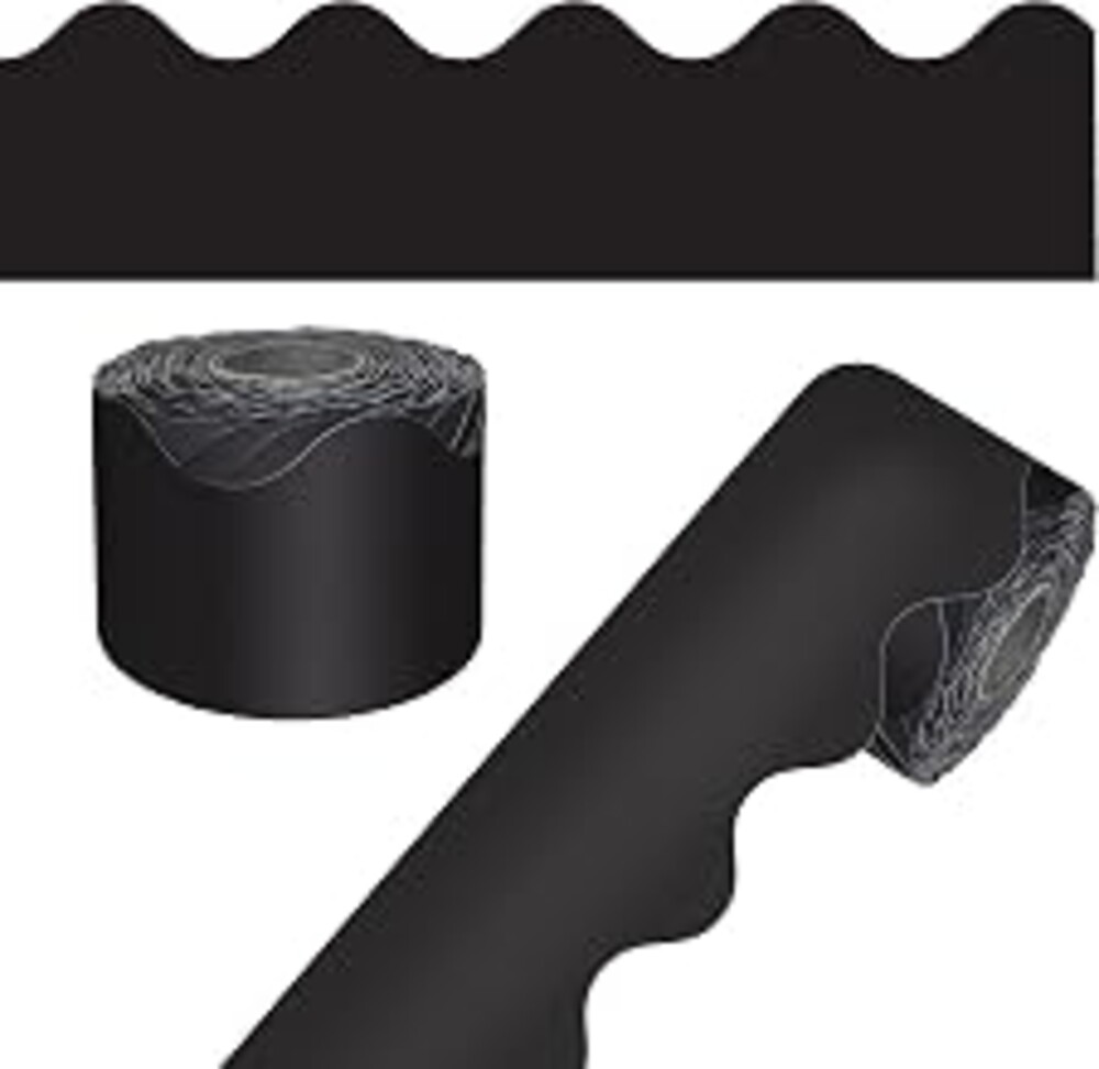 Carson Dellosa Black Bulletin Board Border Roll for Classroom Decor, 65Ft | 1 Roll of Scalloped Trim for Rolling Whiteboard, Cork and Posterboard, Party, Office Decorations, and Classroom Decor