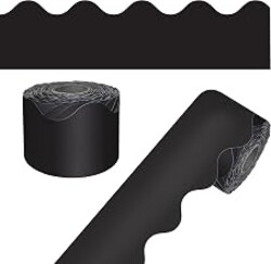 Carson Dellosa Black Bulletin Board Border Roll for Classroom Decor, 65Ft | 1 Roll of Scalloped Trim for Rolling Whiteboard, Cork and Posterboard, Party, Office Decorations, and Classroom Decor
