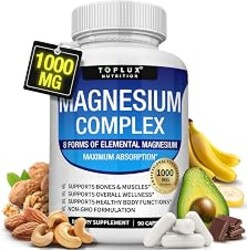 Magnesium Complex Supplement 8 Elemental 1000mg - Magnesium Glycinate, Citrate, Malate, Taurate, Chelated for Easy Absorption for Bones, Muscle, Recovery, Energy, Vegan Non-GMO 90 Capsules